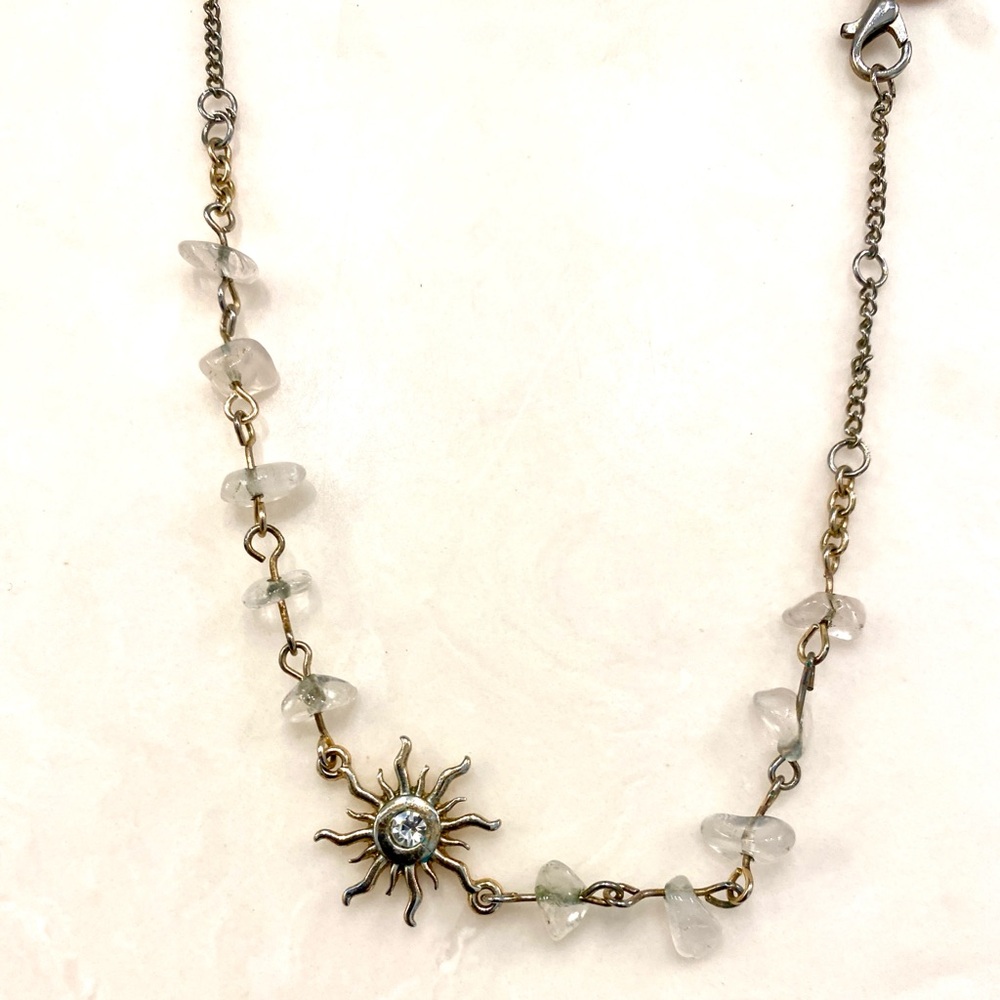 Vintage Mixed Metal Beaded Station Necklace in Gold and Silver Tones